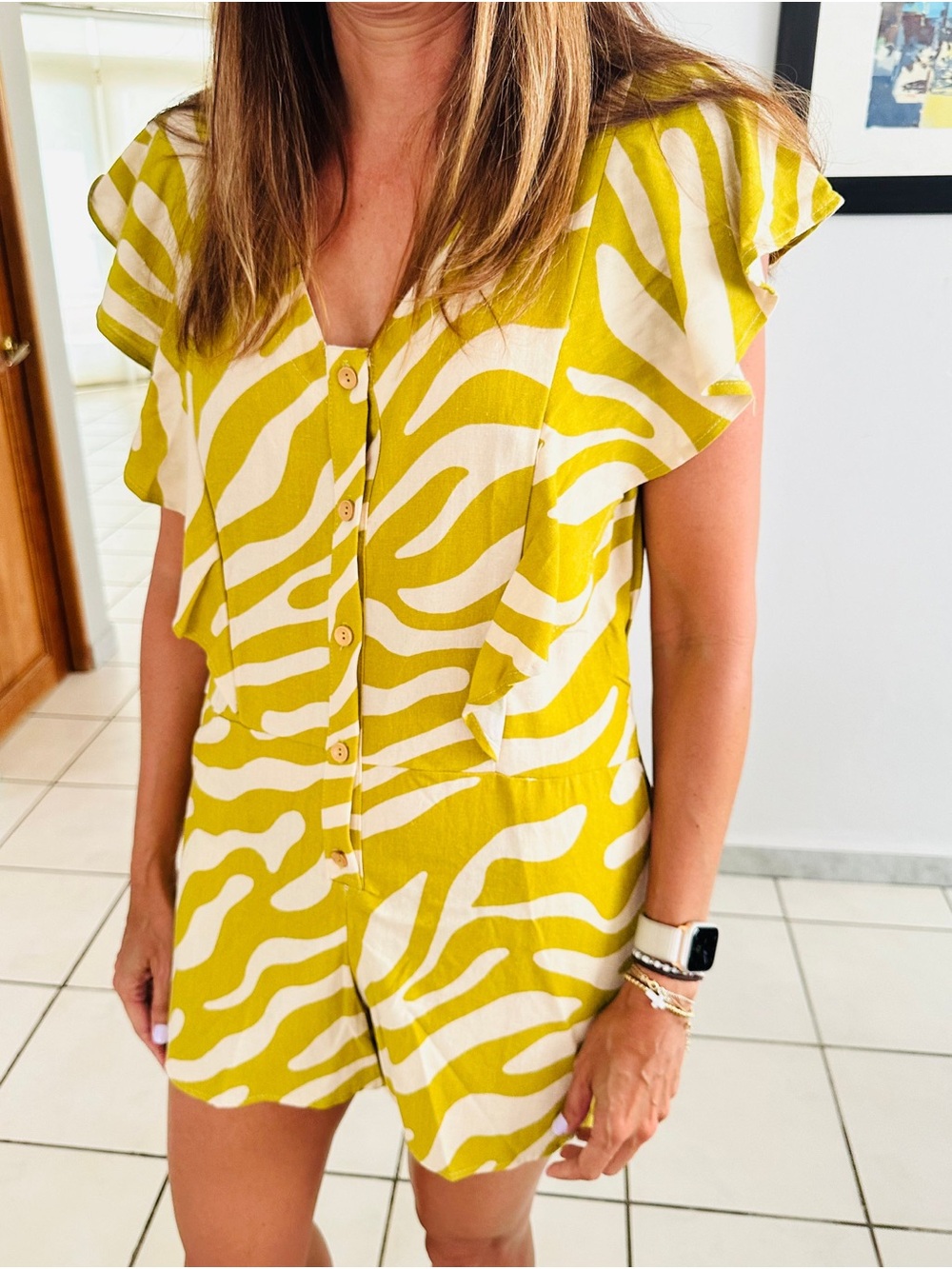 Ces Femme Olive and Cream Zebra-Style Romper